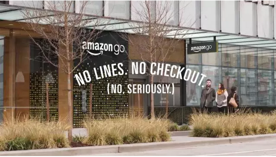 "NO LINES.NO CHECKOUT.JUST WALK OUT." （無需排隊，無需結(jié)賬，拿了就走）